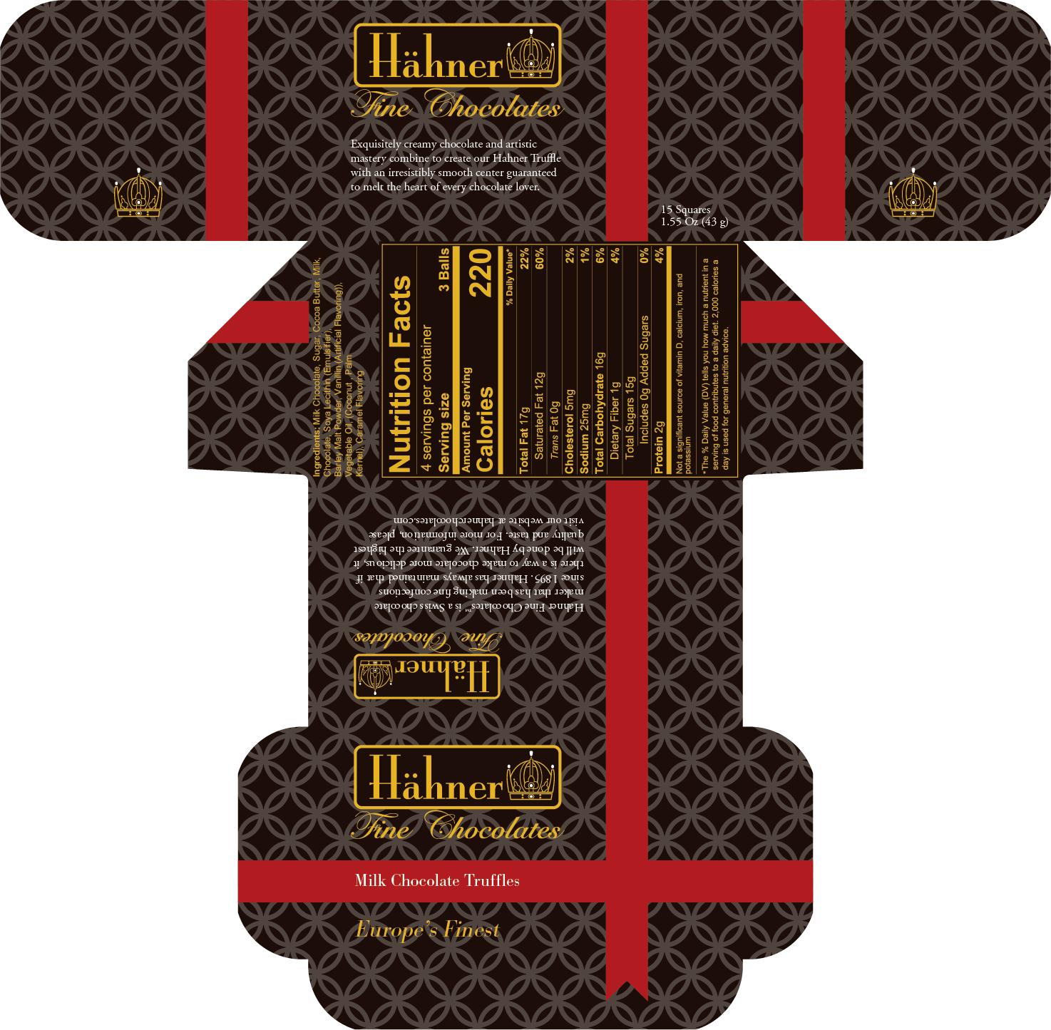 The unfolded box design for Hahner Chocolates.