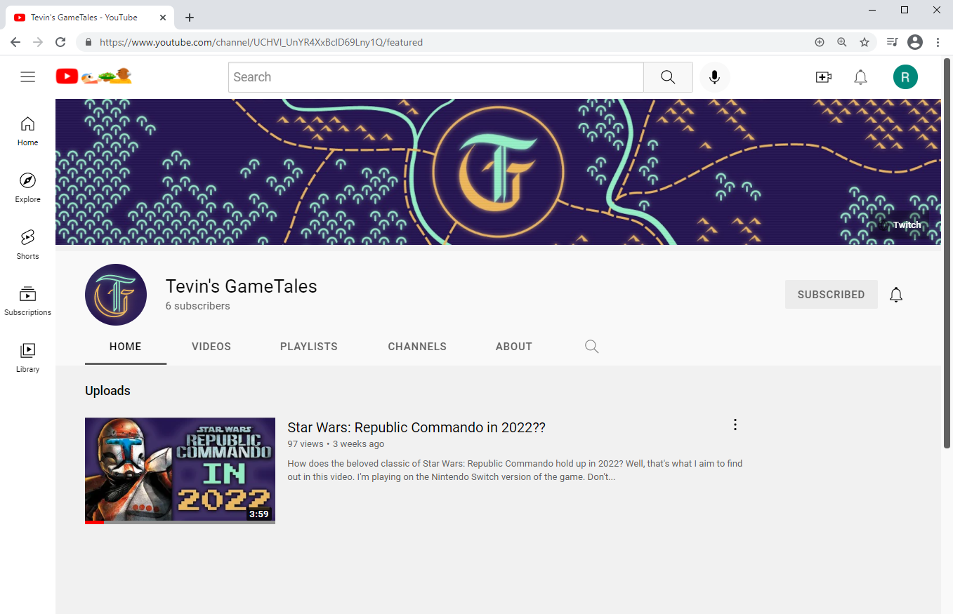 Custom branding for the Youtube channel Tevin's Game Tales.